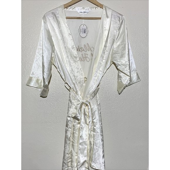 Lillian Rose Womens Satin Robe S/M Ivory Maid of Honor Bride Wedding Embroidered - Picture 2 of 8